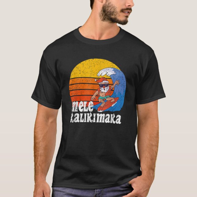 Jul Mele Kalikimaka Surfing Santa Hawaiian T Shirt (Framsida)