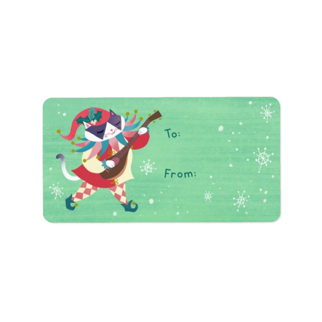 Jul Meowgical Jester Cat Sticker Gift Märkre Adressetikett (Framsidan)