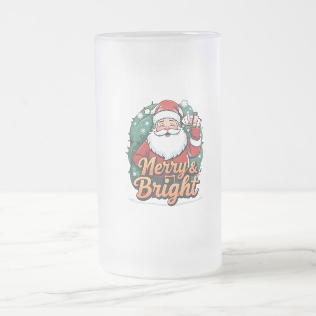 Jul - "Merry & Bright Santa" Frostat Ölglas (Center)