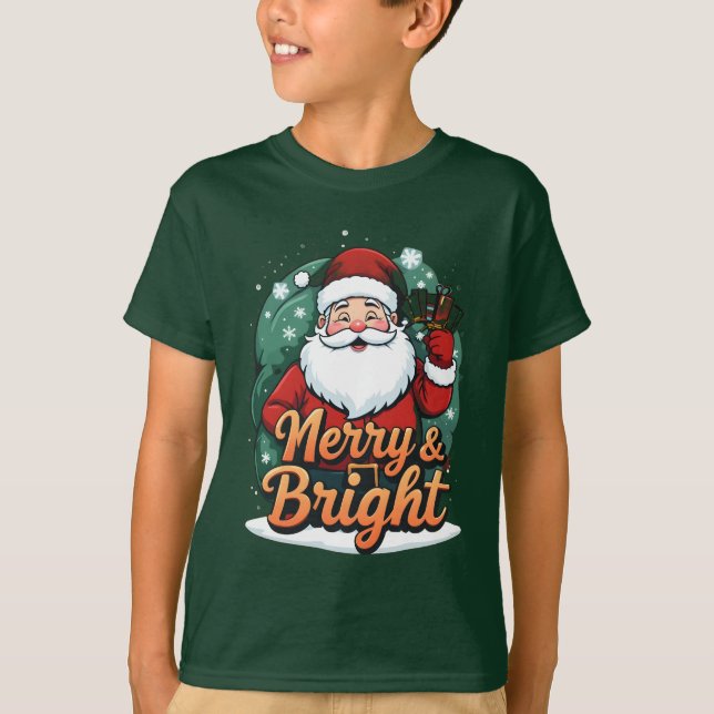 Jul - "Merry & Bright Santa" T Shirt (Framsida)