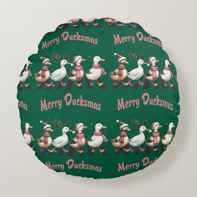Jul Merry Ducksmas Round Pillow Rund Kudde (Framsidan)