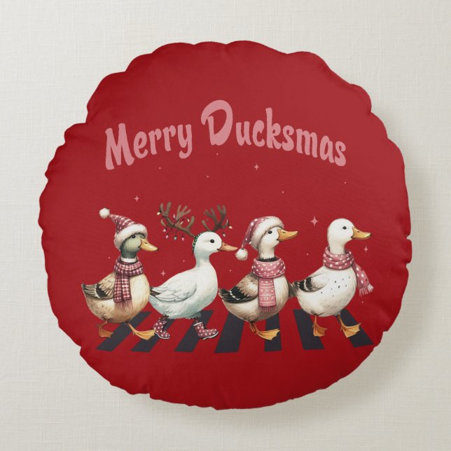 Jul Merry Ducksmas Round Pillow Rund Kudde (Framsidan)