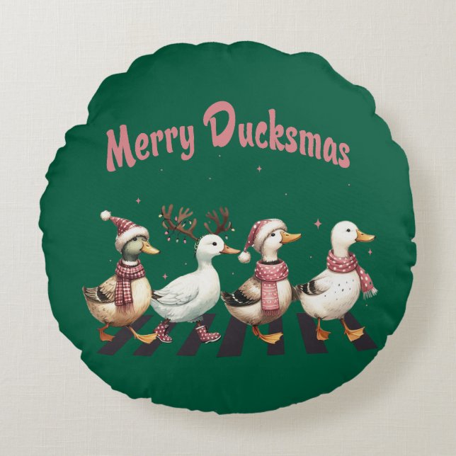 Jul Merry Ducksmas Round Pillow Rund Kudde (Framsidan)