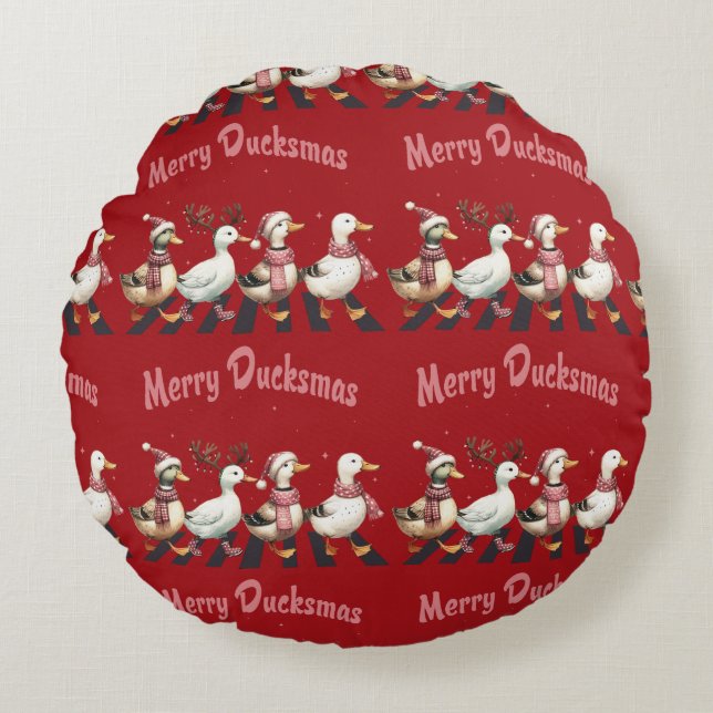 Jul Merry Ducskmas Round Pillow Rund Kudde (Framsidan)