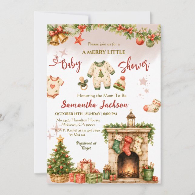 Jul Merry Little vinterfirande Baby Shower  Inbjudningar (Framsida)