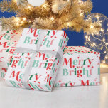 jul merry och bright rosa red presentpapper<br><div class="desc">Boho modern font Merry and Bright christmas säsongsförpackning som är papper för helgdag.</div>