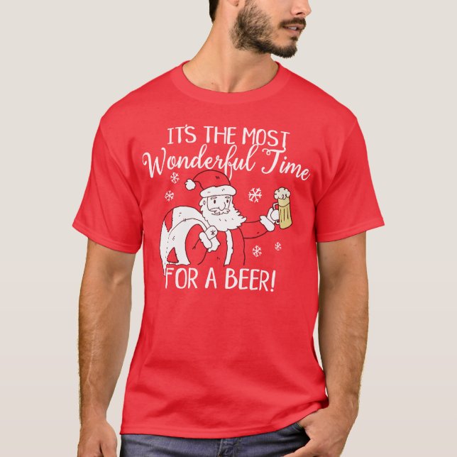 Jul mest underbara Time för en öl Santa T-shirt (Framsida)