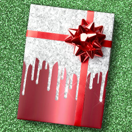 Jul Metallic Red & Dripping Silver Glitter Presentpapper