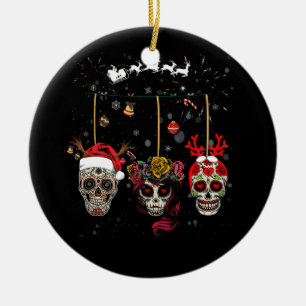 Jul, mexikanskt blomsocker Skull i Snö Julafton Julgransprydnad Keramik