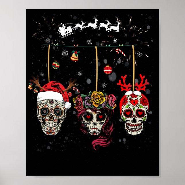 Jul, mexikanskt blomsocker Skull i Snö Julafton Poster (Framsidan)