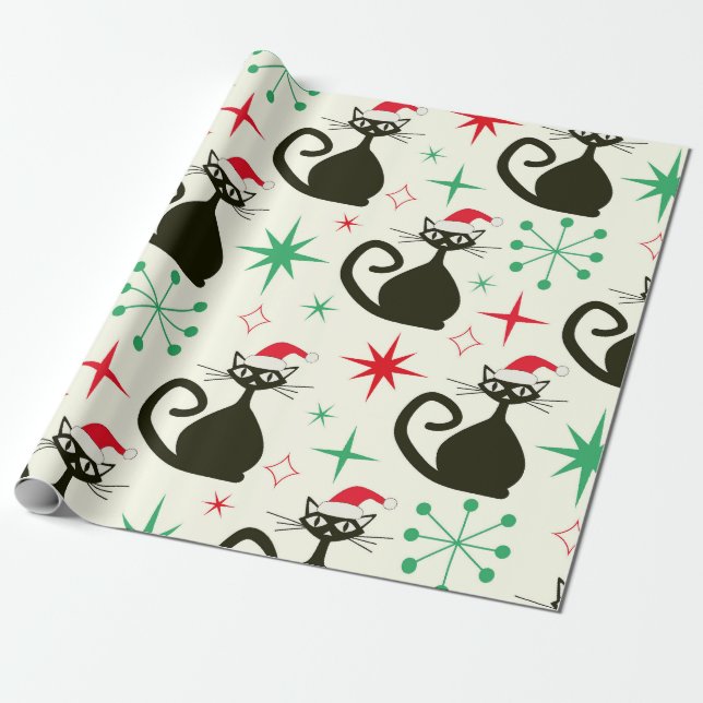 Jul Mid Century Retro Atomiska Katter  Presentpapper (Utrullad)