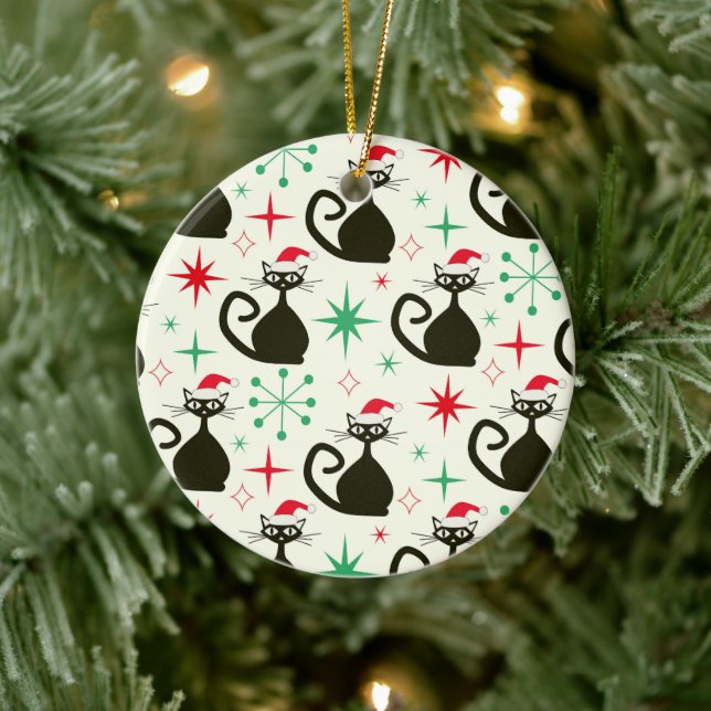 Jul Mid Century Retro Atomkatten  Julgransprydnad Keramik (Träd)