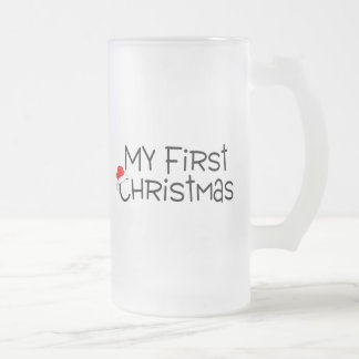 Jul min första jul (den Santa hatten) Frostat Ölglas