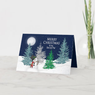 Jul - min hemliga Pal - nattsnö & snögubbe Helgkort