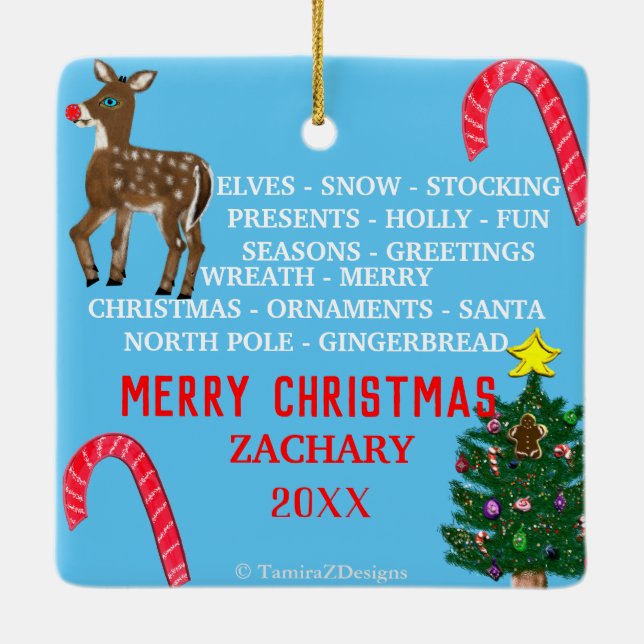 Jul Mini 15 Ord Puzzle Grönt Blue Julgransprydnad Keramik (Baksida)