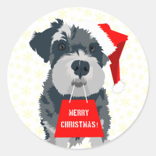 Jul Mini Schnauzer Hund Santa Hat Sticker Runt Klistermärke