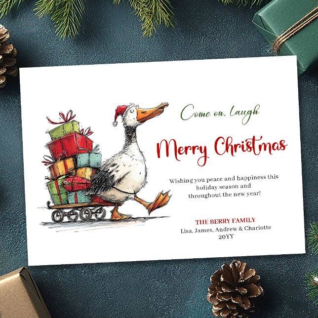 Jul Minimal Gås Rolig Nyckfull Välkomstkort Julkort (Christmas Minimal Goose Funny Whimsy Greeting Card)