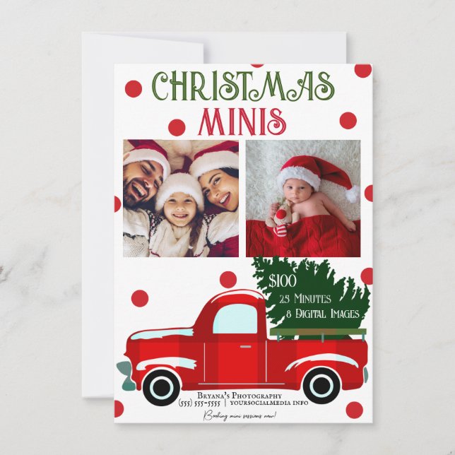 Jul Minis Röd Lastbil Fotografering Flyer Inbjudningar (Framsida)