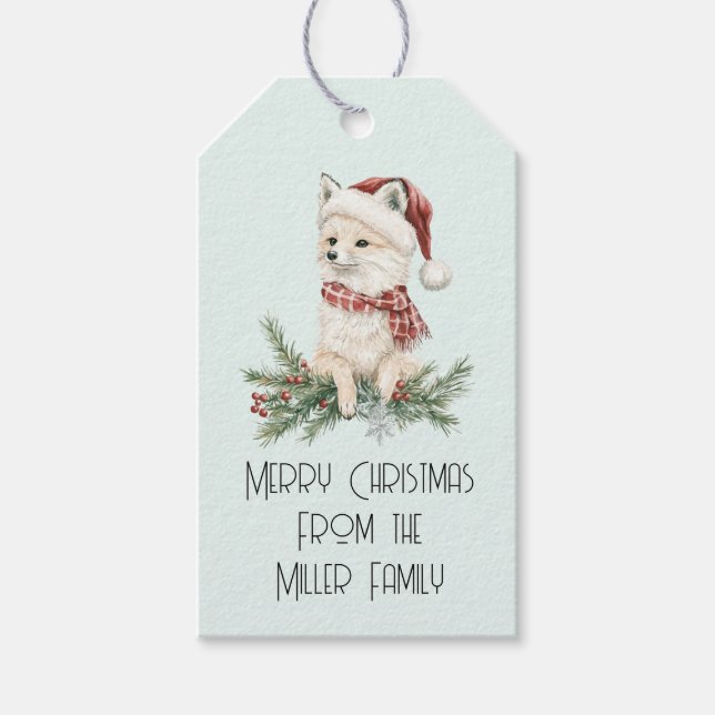 Jul Mint Fox på Grenar Presentetikett (Framsidan)