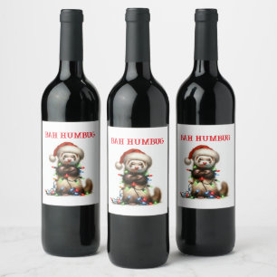 Jul MisChief Ferret på Jul Ljus Vinflaska Etikett