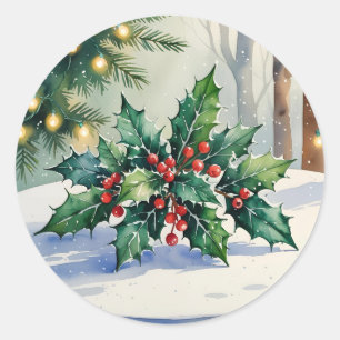 Jul Mistel Holiday Vattenfärg Runt Klistermärke