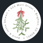 Jul Mistletoe Address Label-etikett Runt Klistermärke<br><div class="desc">"klicka för att anpassa ytterligare" om du vill ha ytterligare redigering.</div>