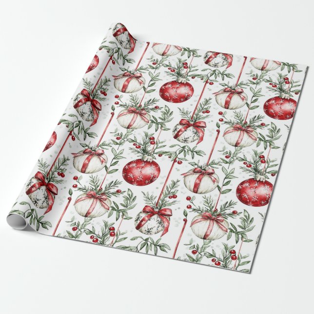 Jul Mistletoe Bauble Greenery Presentpapper (Utrullad)