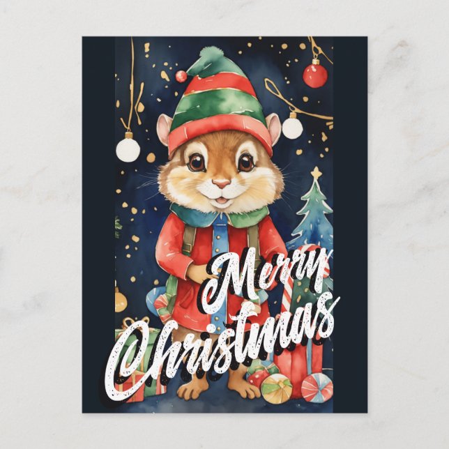 Jul Mistletoe Chipmunk Hälsning Vykort (Framsida)