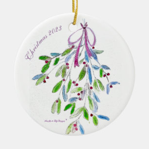 Jul Mistletoe med dikt Julgransprydnad Keramik