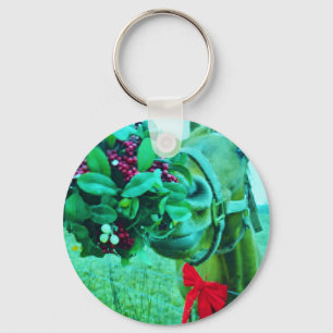 Jul Mistletoe Teal Horse Nyckelring