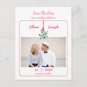Jul Mistletoot Photo Save Date Card Spara Datumet