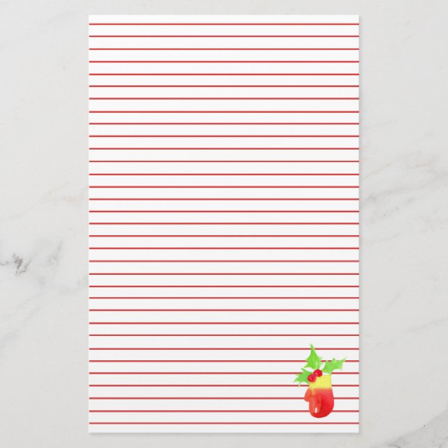 Jul Mitten Holly Red Line Brevpapper (Framsida)