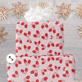 Jul Mittens Red Rosa Simple Mönster Wrap Presentpapper