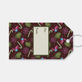 Jul Mittens, Snöflingor, Peppermint Sticks Presentetikett