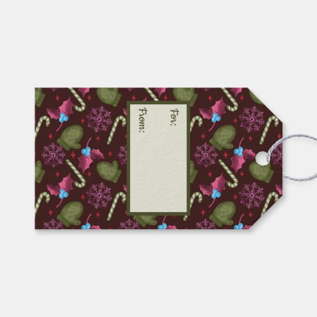 Jul Mittens, Snöflingor, Peppermint Sticks Presentetikett (Framsidan (Horisontell))