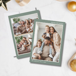 Jul Modern 4 Familjefoto Collage Sagegrön Julkort