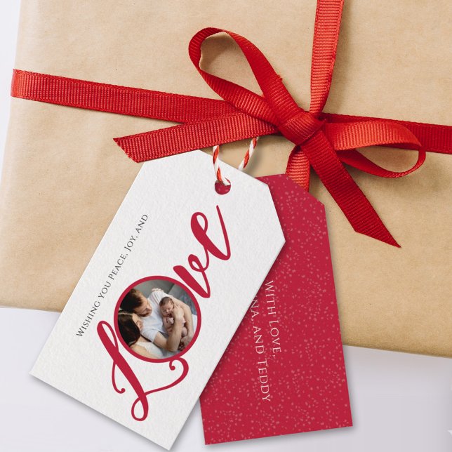 Jul Modern Foto Kalligrafi Skrift Kärlek Presentetikett (Christmas holiday Love photo typography gift tag)