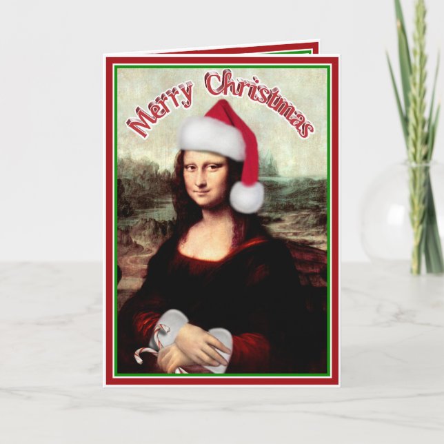 Jul-Mona Lisa med jultomteluva Helgkort (Framsida)