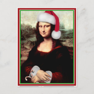 jul Mona Lisa med Santa Hat Helg Vykort
