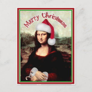 jul Mona Lisa med Santa Hat Helg Vykort