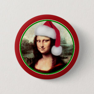 jul Mona Lisa med Santa Hat Knapp