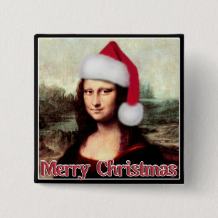 Jul Mona Lisa med Santa Hat Knapp