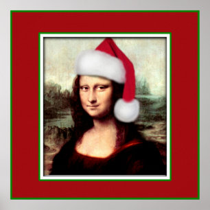 jul Mona Lisa med Santa Hat Poster