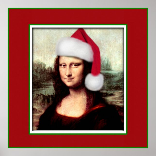 jul Mona Lisa med Santa Hat Poster (Framsidan)