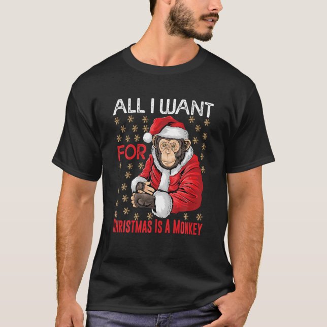 Jul Monkey Älskare Julafton Funny Monkey Pajama An T Shirt (Framsida)