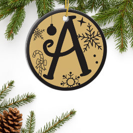 Jul Monogram Brev A Black Guld Julgransprydnad Keramik