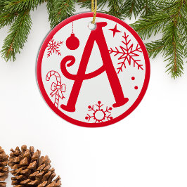 Jul Monogram Brev A Red White Julgransprydnad Keramik
