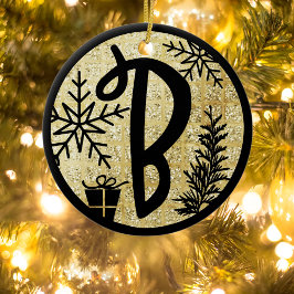 Jul Monogram Brev B Black Guld Glitter Julgransprydnad Keramik