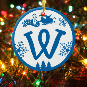 Jul Monogram Brev Blå Julgransprydnad Keramik