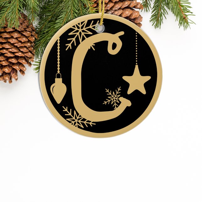 Jul Monogram Brev C Guld Black Julgransprydnad Keramik (Skapare uppladdad)